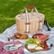 Picnic Basket Set for 4 - Wicker Insulated Picnic Basket with Folding Wine Table, Wine Picnic Kit with Liner for Couples, Camping, Outdoor, Valentine (WhiteFlower)